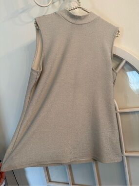 Alex & Parker Metallic Silver Shimmer Mock Neck Sleeveless Top - Size L